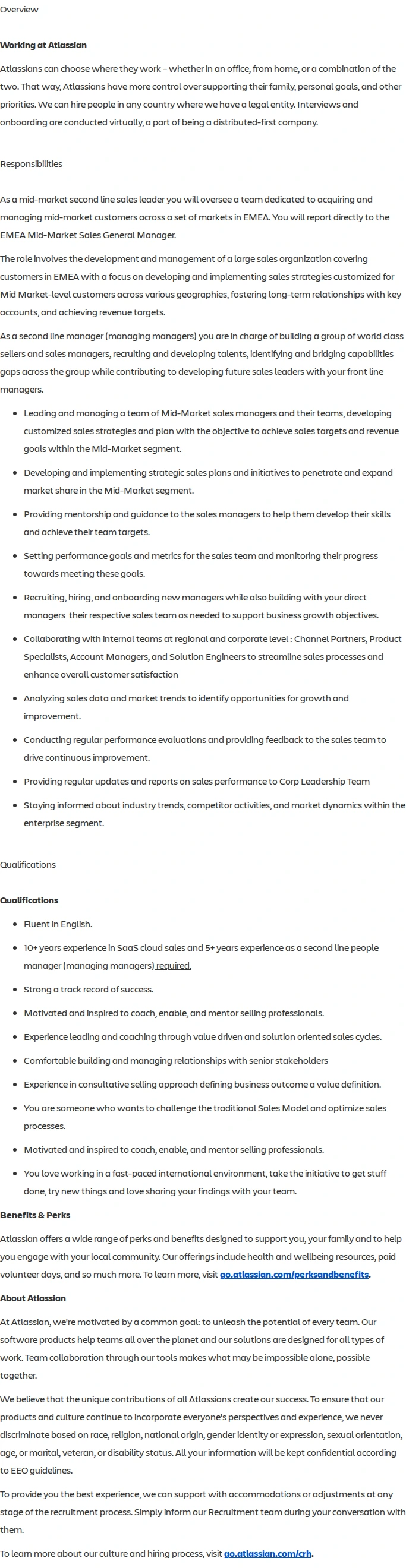 아틀라시안 2nd Line Manager, Account Executives, Mid-Market EMEA 채용공고