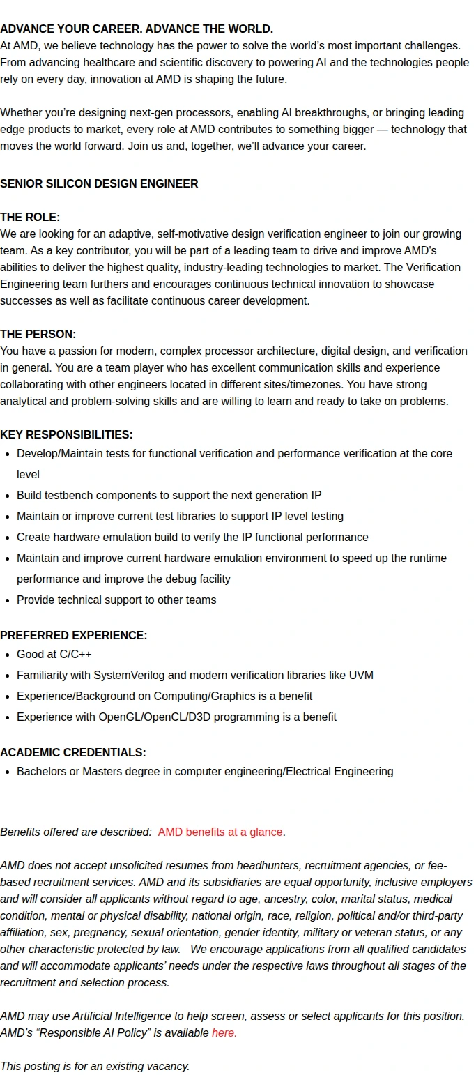 AMD Verification Engineer 채용공고
