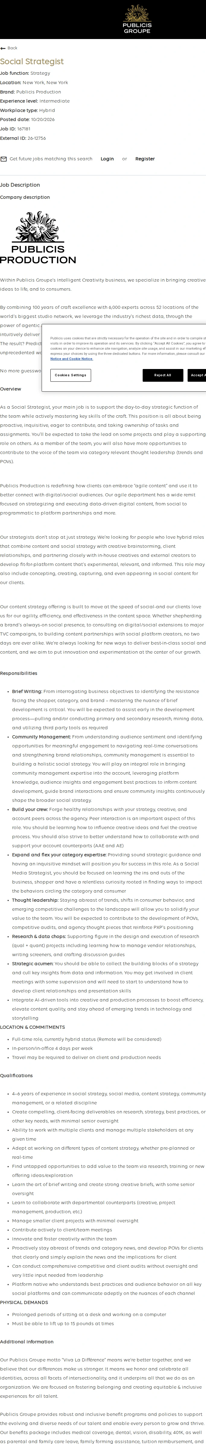 Publicis Groupe Social Strategist 채용공고