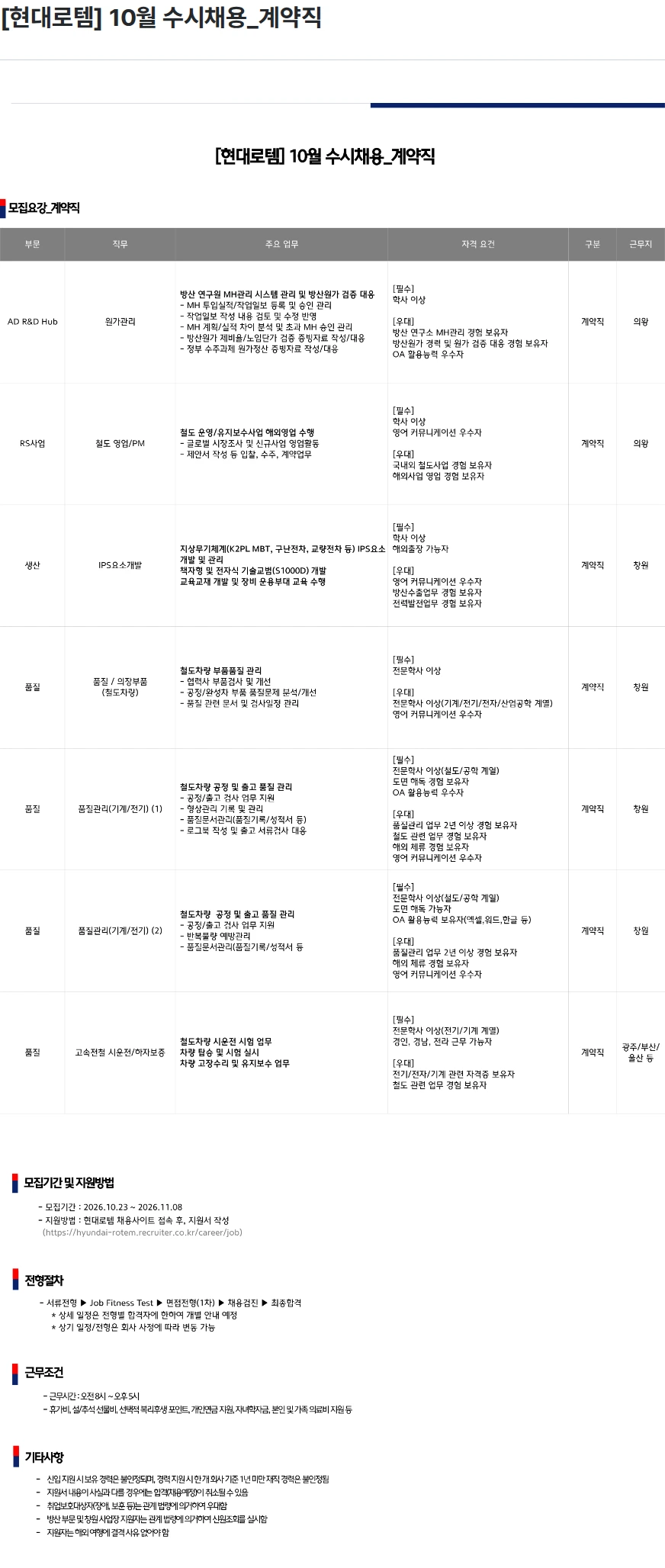 현대로템 [현대로템] 10월 수시채용_계약직 채용공고