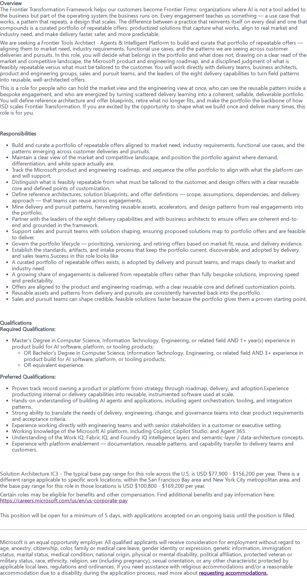 마이크로소프트(Microsoft) Frontier Tools Archtiect - Agents & Intelligent Platform 채용공고