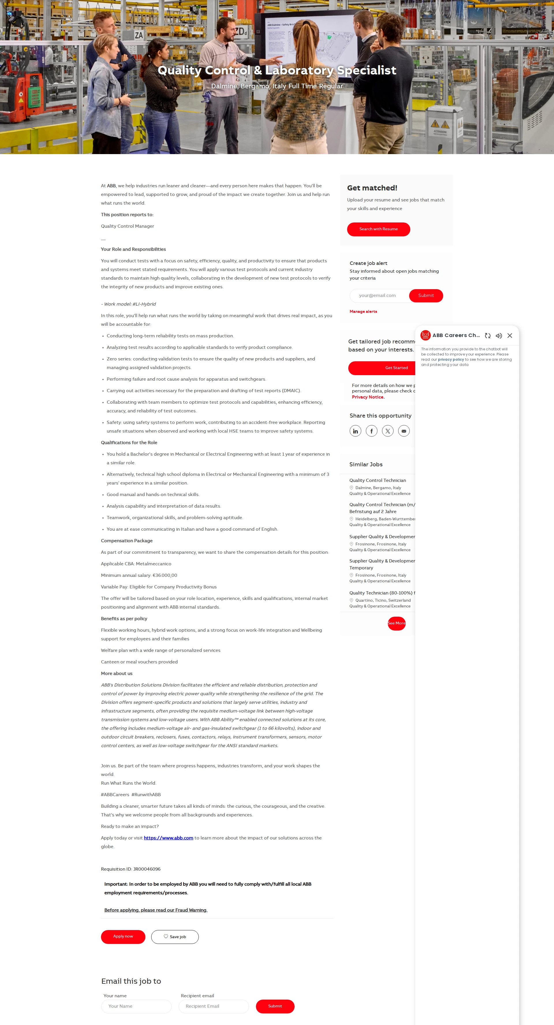 ABB코리아 Quality Control & Laboratory Specialist 채용공고