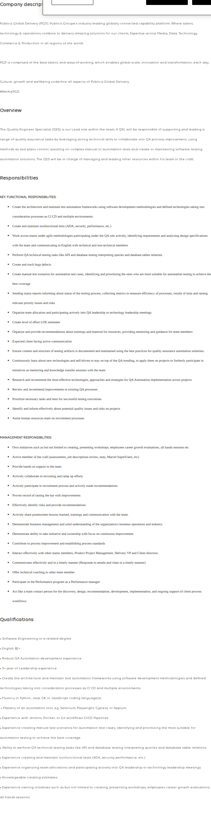 Publicis Groupe Quality Engineering Specialist 채용공고