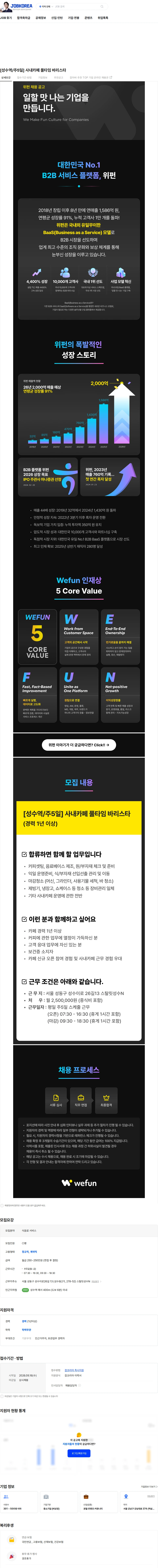 위펀 [성수역/주5일] 사내카페 풀타임 바리스타 채용공고