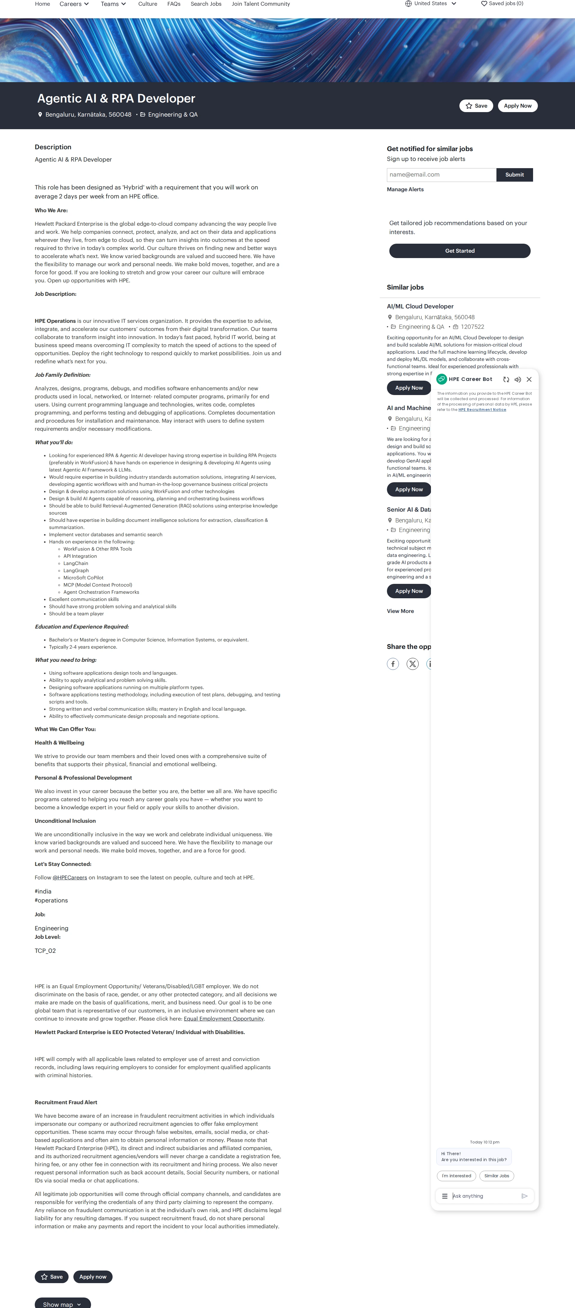HP Agentic AI & RPA Developer 채용공고