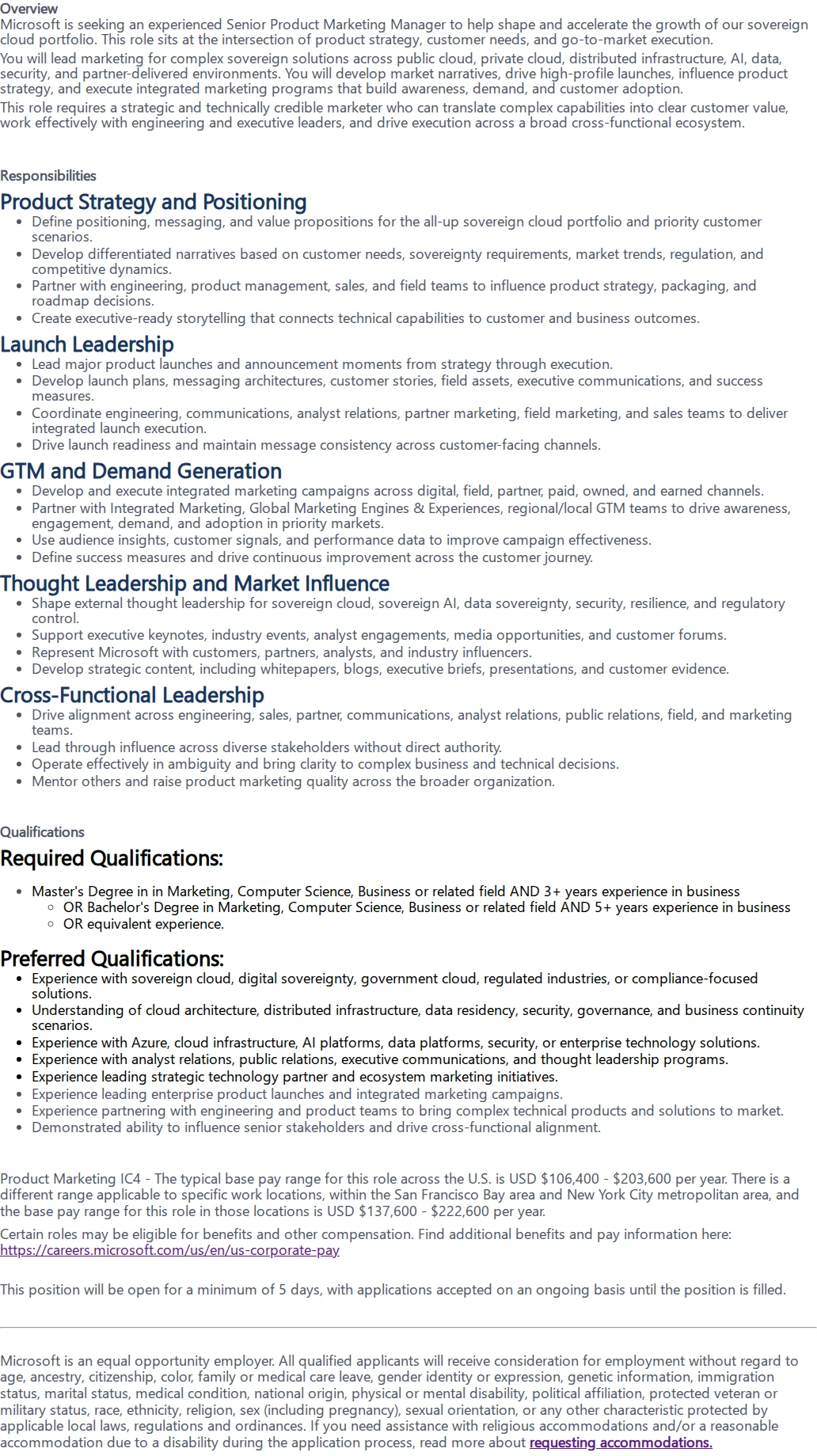 마이크로소프트(Microsoft) Senior Product Marketing Manager 채용공고