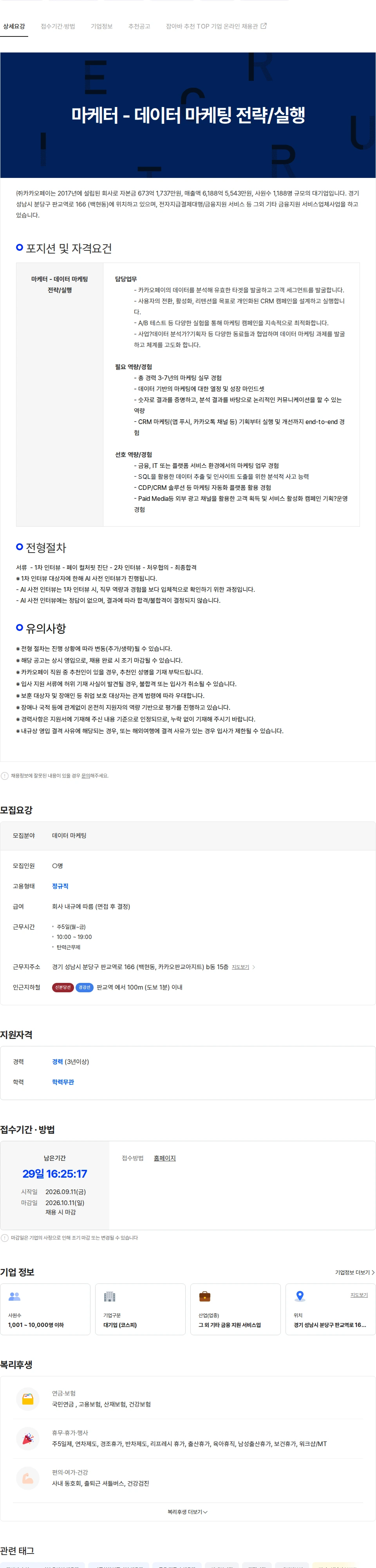 카카오페이 마케터 - 데이터 마케팅 전략/실행 채용공고
