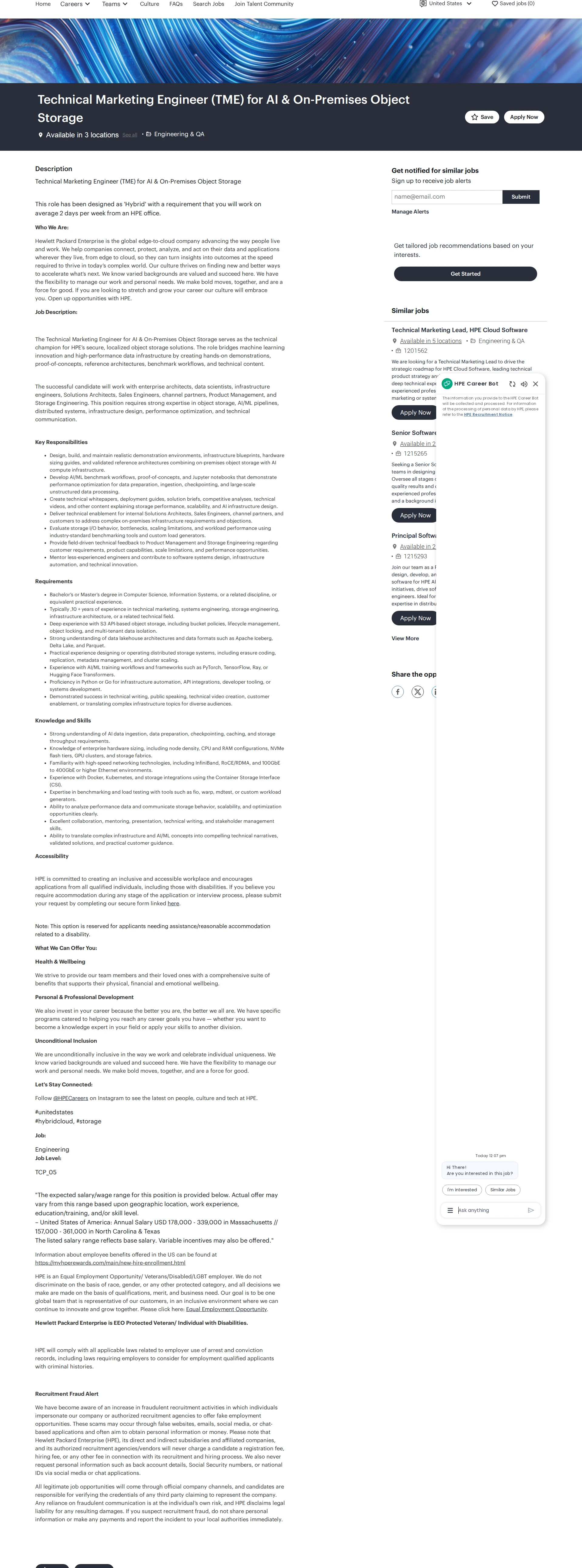 HP Technical Marketing Engineer (TME) for AI & On-Premises Object Storage 채용공고