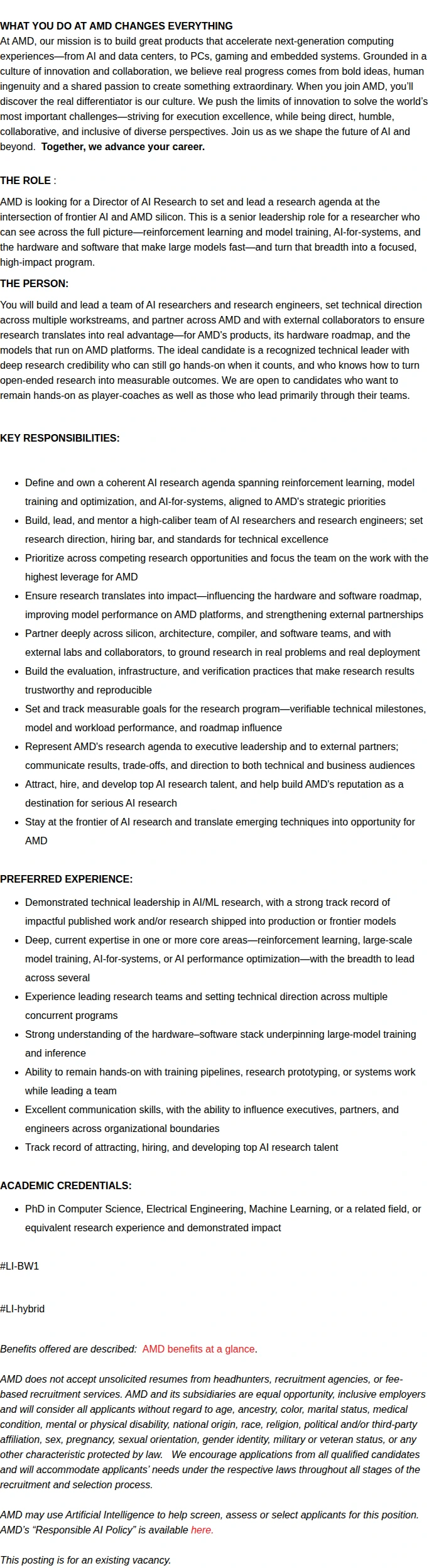 AMD Director, AI Research 채용공고