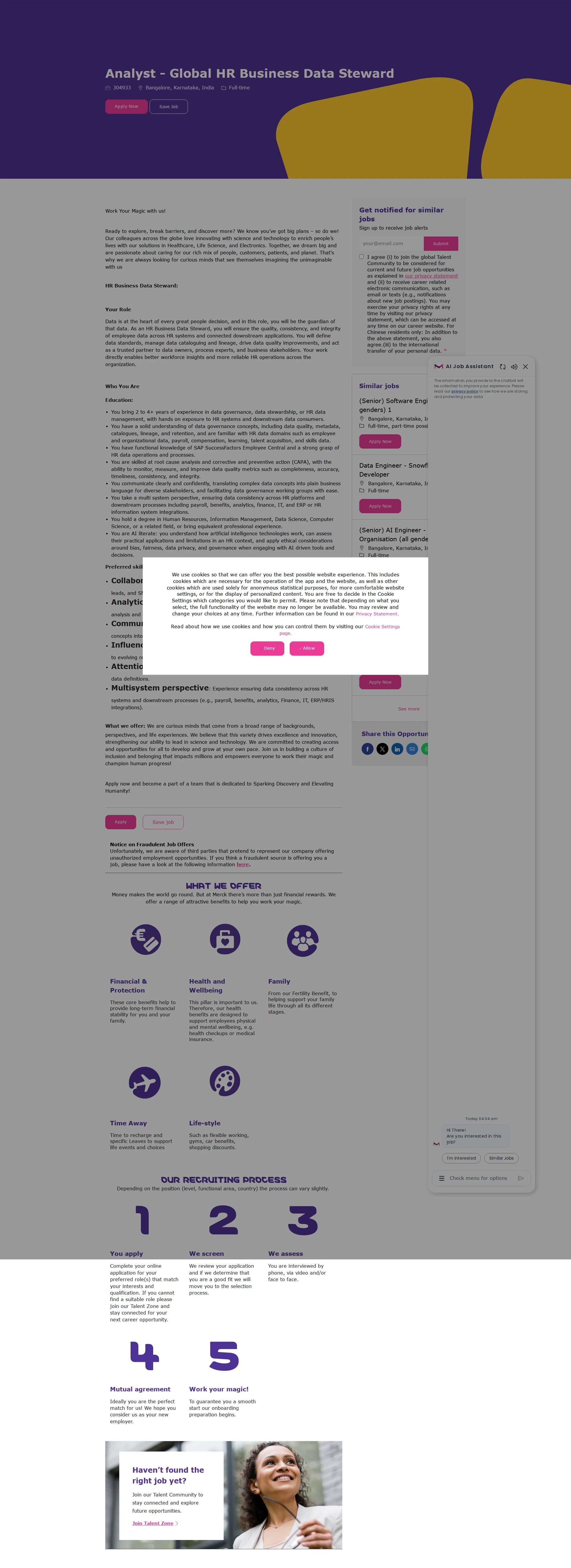 머크 Analyst - Global HR Business Data Steward 채용공고