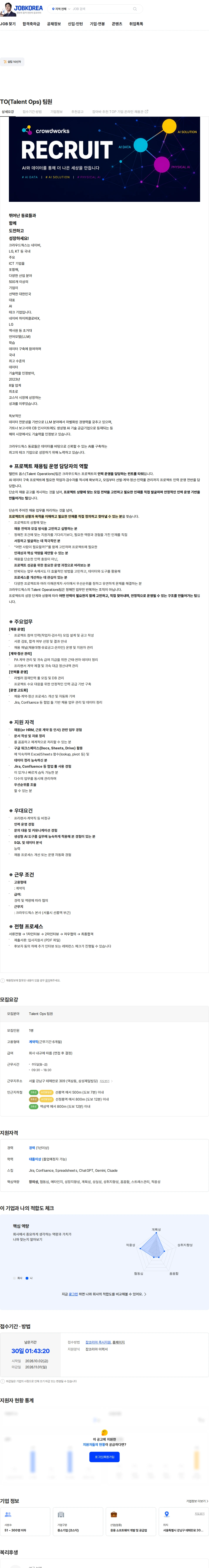 크라우드웍스 TO(Talent Ops) 팀원 채용공고