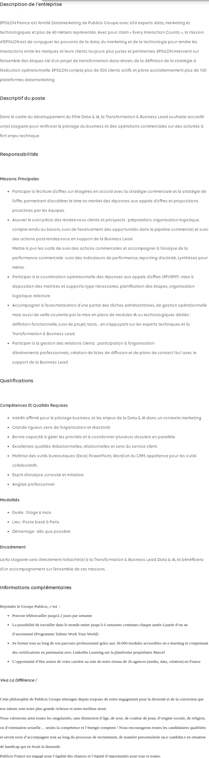 Publicis Groupe Stagiaire Pilotage Business & Offres (H/F/X) 채용공고