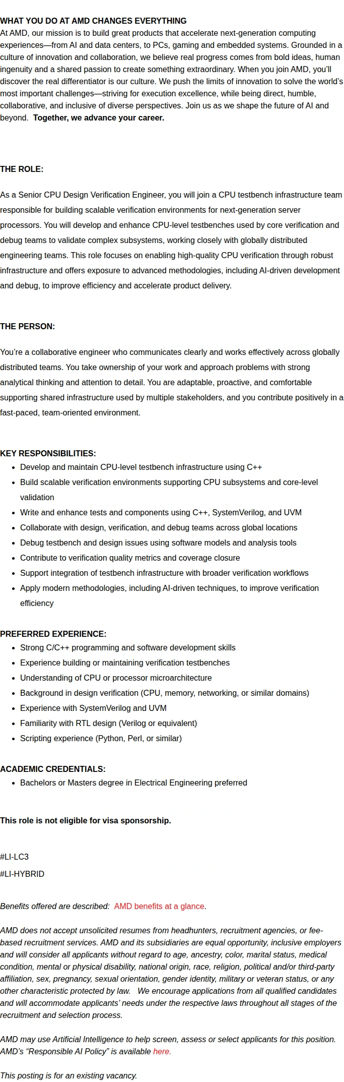 AMD Sr. Design Verification Engineer 채용공고