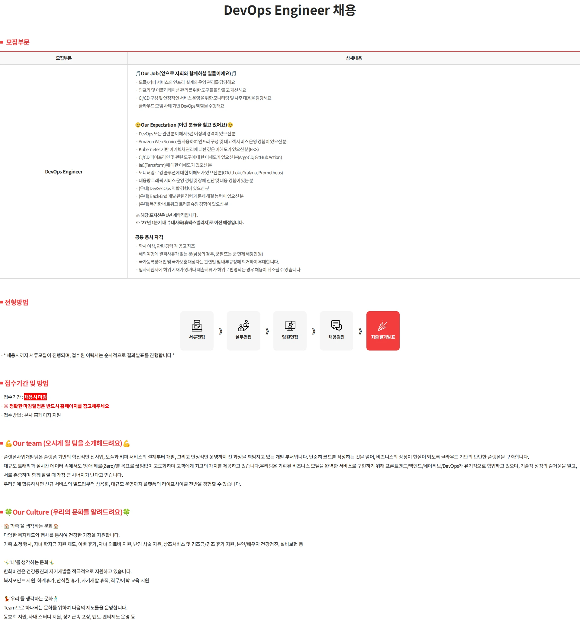 한화비전 DevOps Engineer(계약직) 채용 채용공고