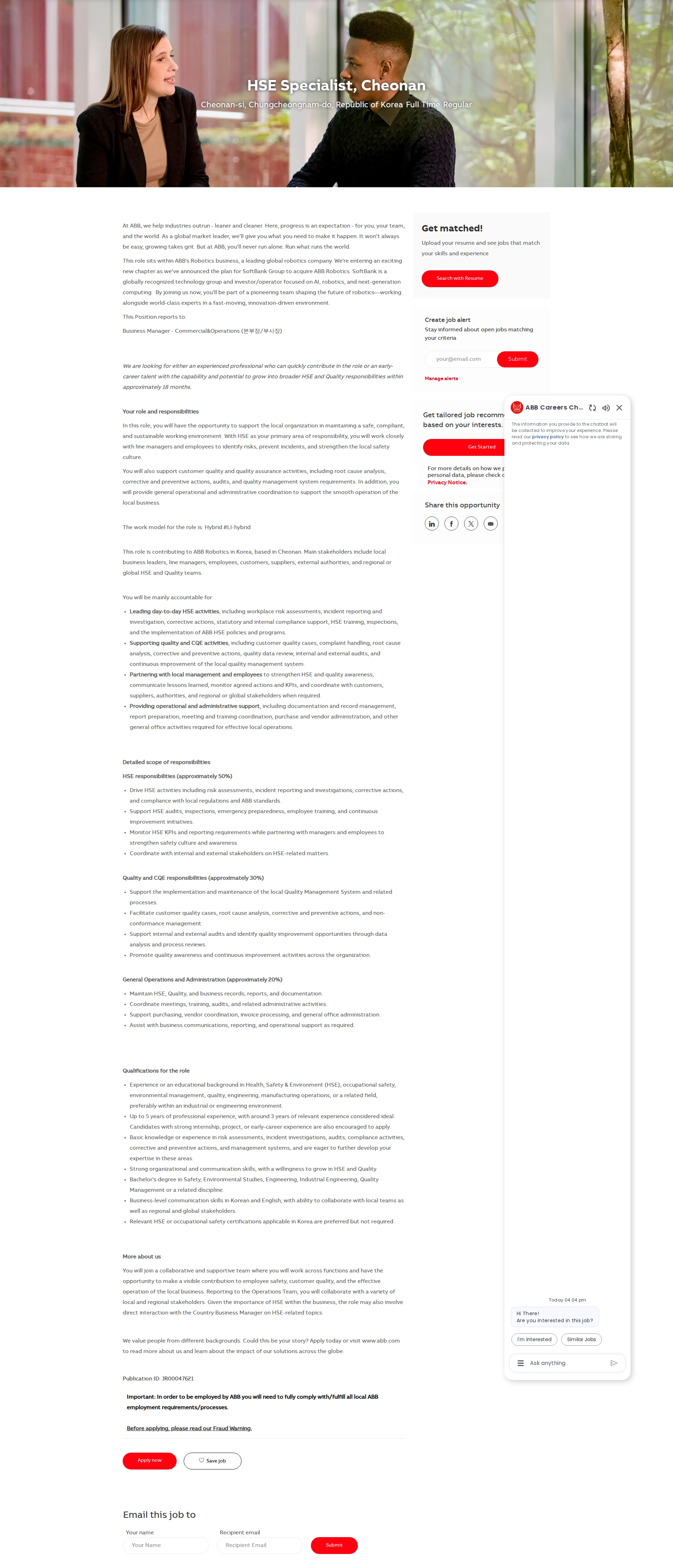 ABB코리아 HSE Specialist, Cheonan 채용공고