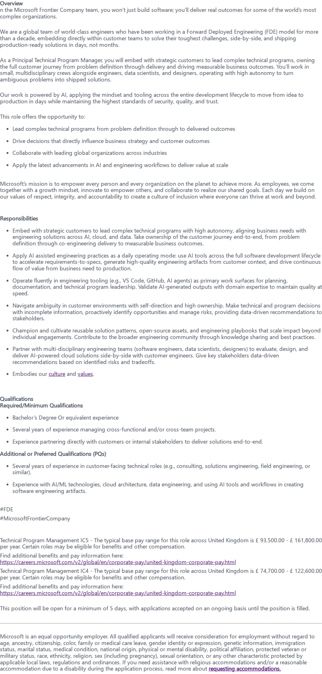 마이크로소프트(Microsoft) Principal Technical Program Manager - FDE 채용공고