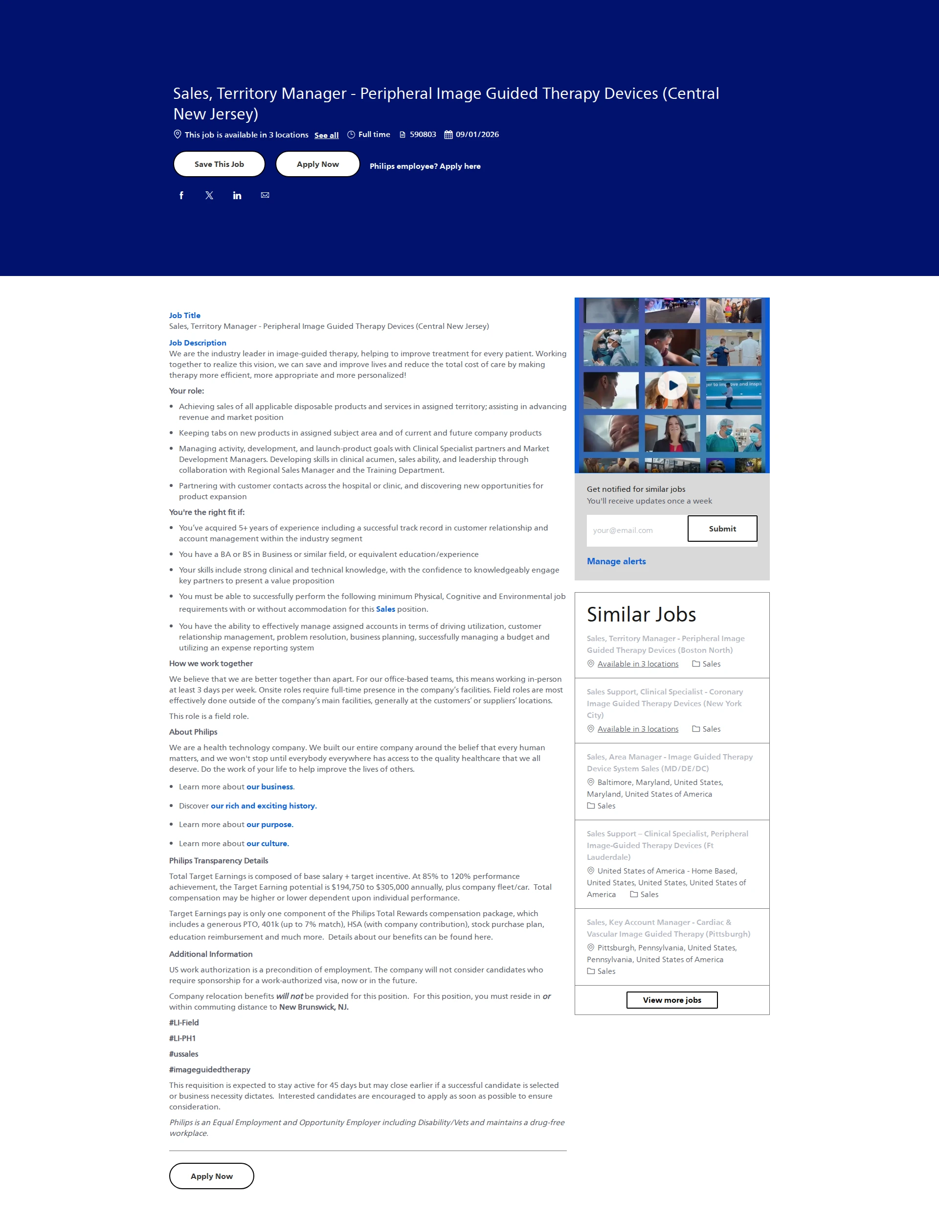 필립스 Sales, Territory Manager - Peripheral Image Guided Therapy Devices (Central New Jersey) 채용공고