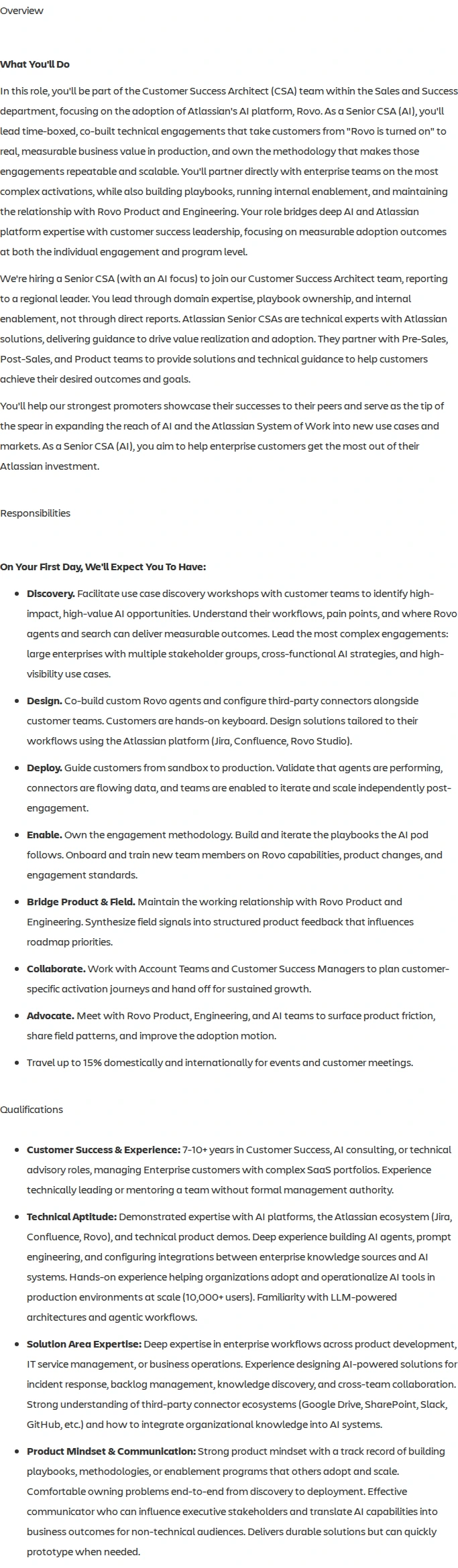 아틀라시안 Senior Customer Success Architect (AI) 채용공고