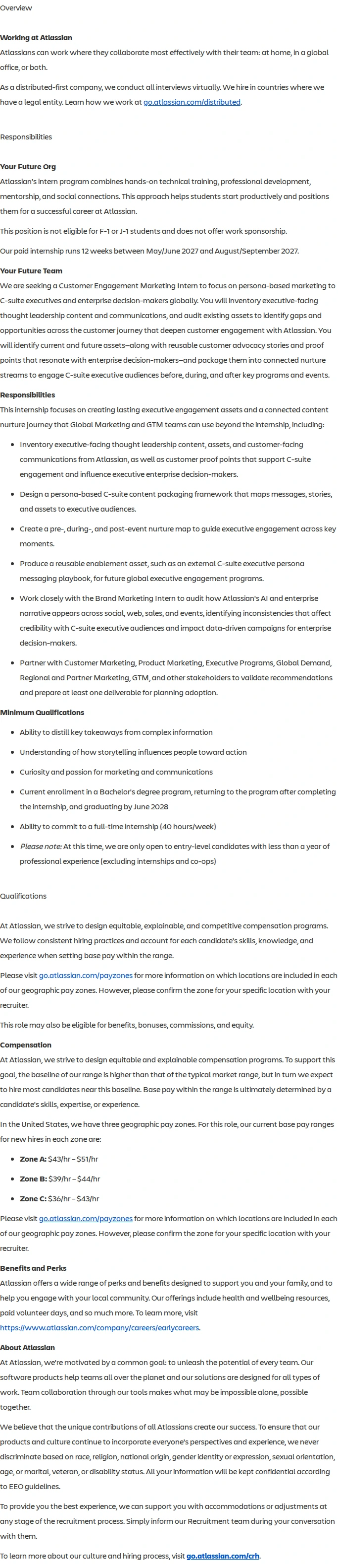 아틀라시안 Customer Engagement Marketing Intern, 2027 Summer U.S. 채용공고
