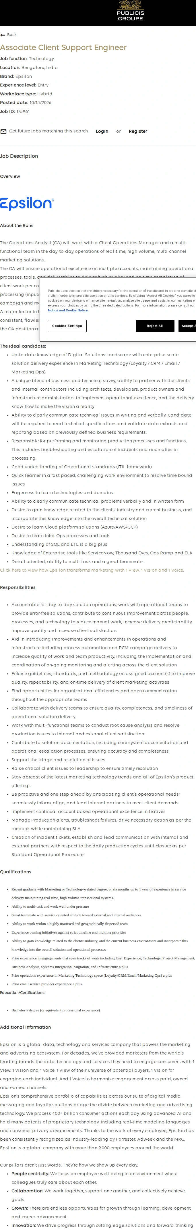 Publicis Groupe Associate Client Support Engineer 채용공고