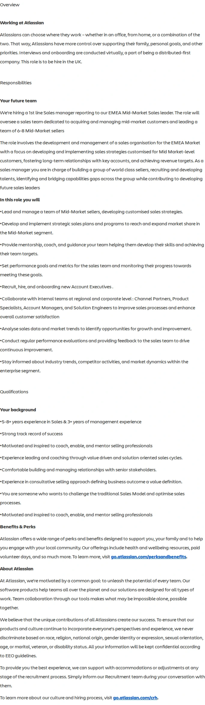 아틀라시안 Manager, Account Executives, Mid-Market EMEA 채용공고
