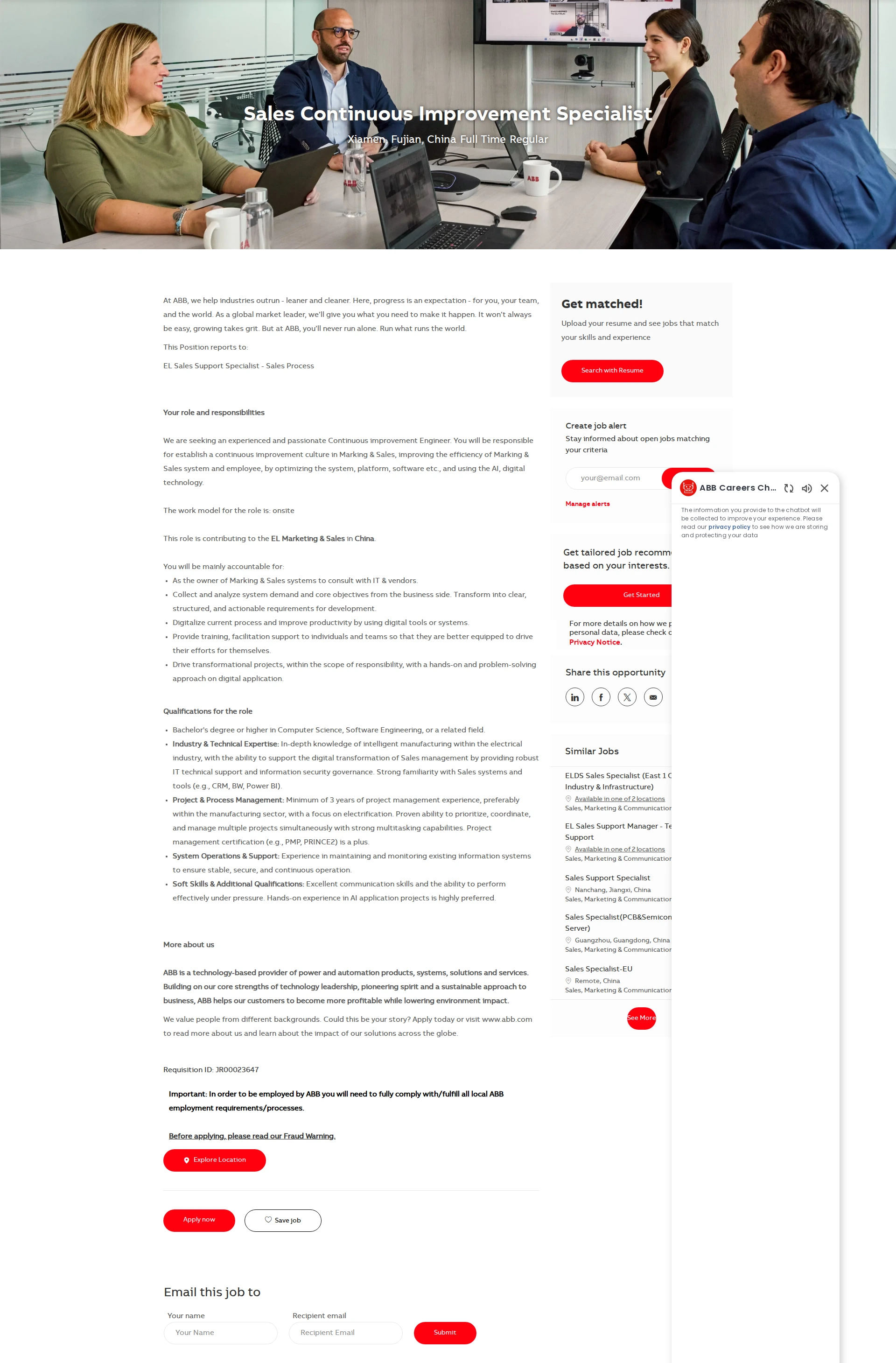 ABB코리아 Sales Continuous Improvement Specialist 채용공고