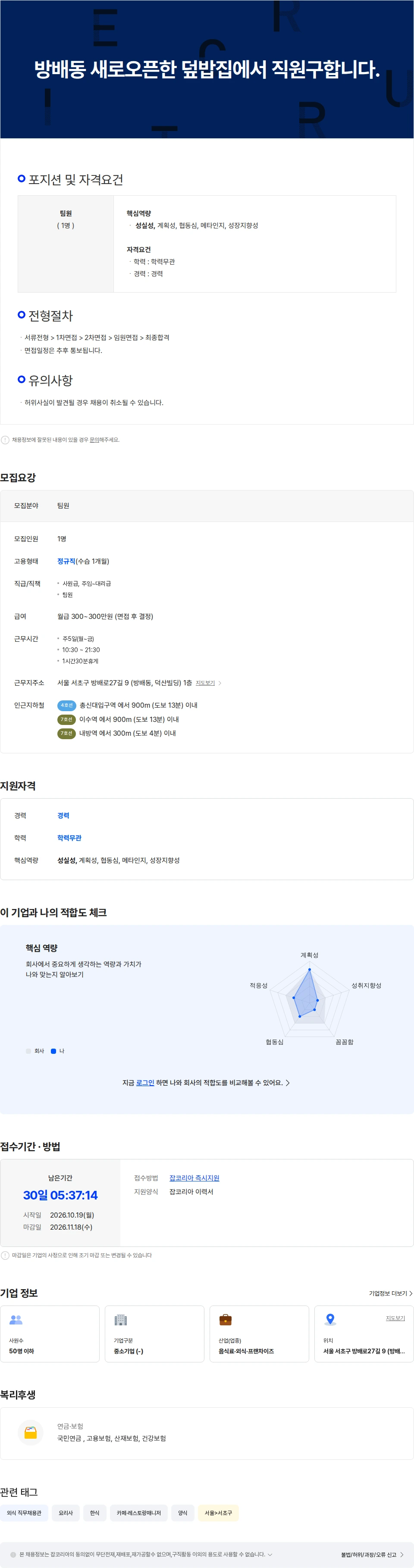 방배덮밥 방배동 새로오픈한 덮밥집에서 직원구합니다. 채용공고