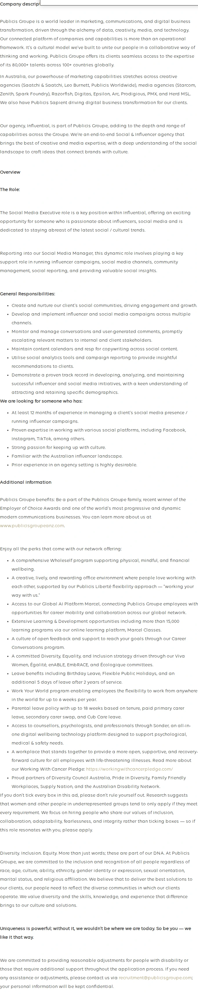 Publicis Groupe Social Media Executive 채용공고