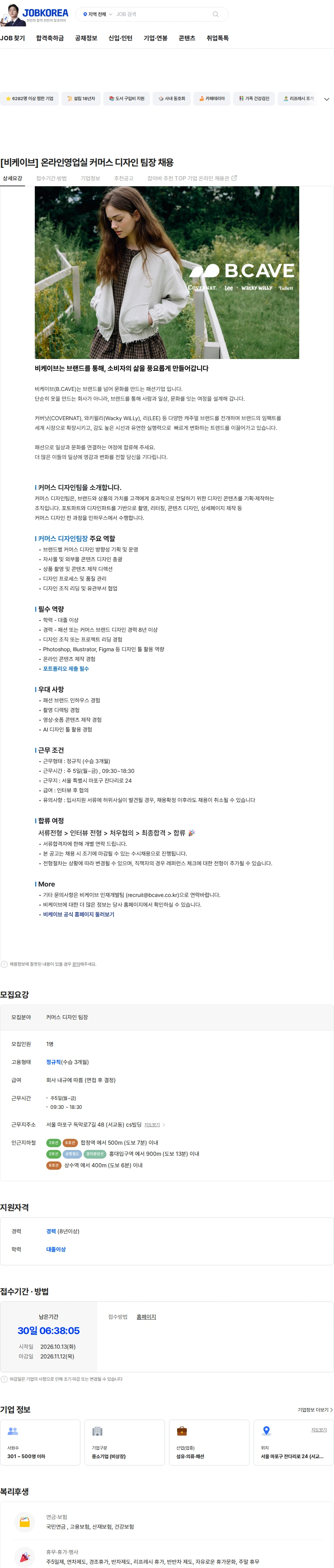 비케이브 [비케이브] 온라인영업실 커머스 디자인 팀장 채용 채용공고