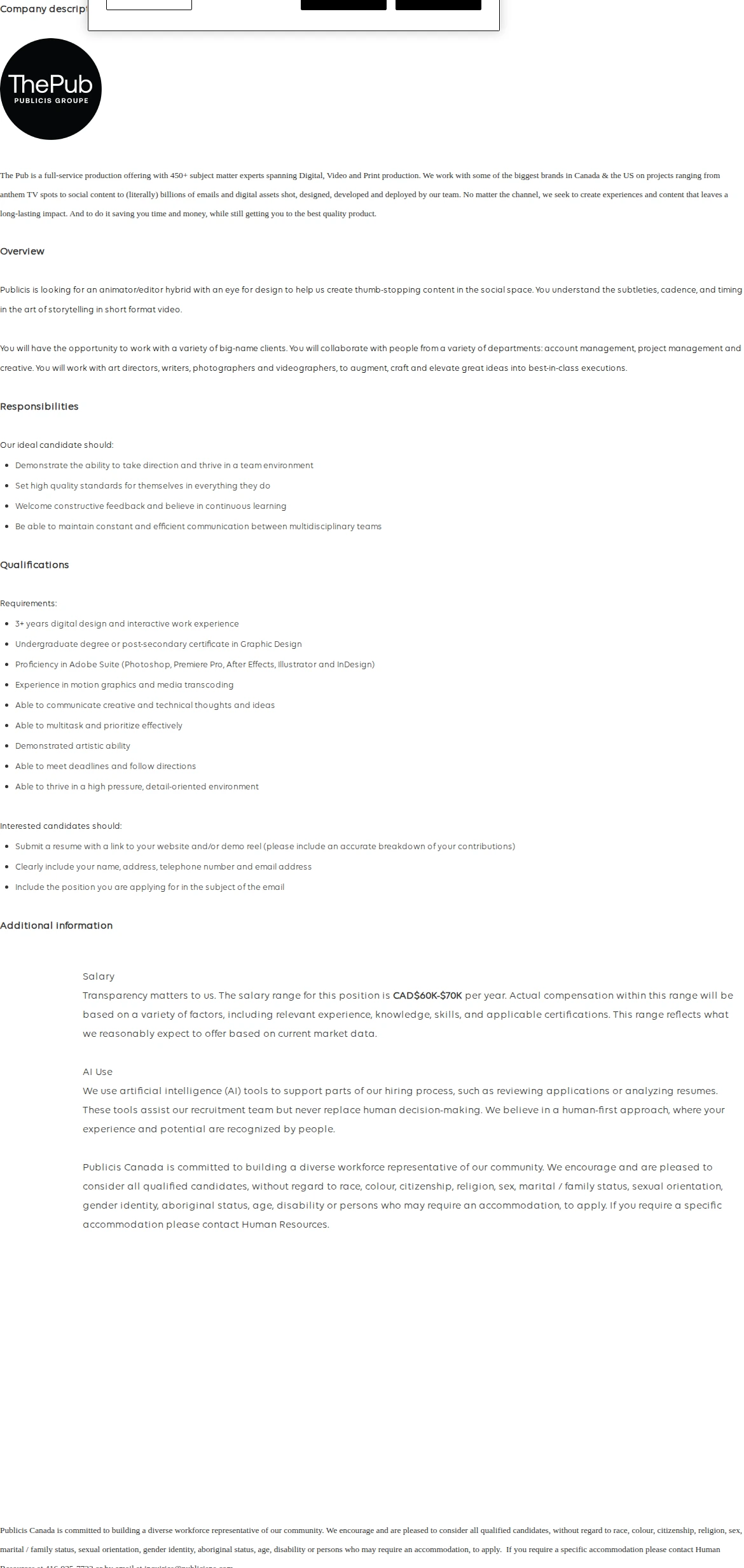 Publicis Groupe Motion Graphics Designer (Intermediate) 채용공고
