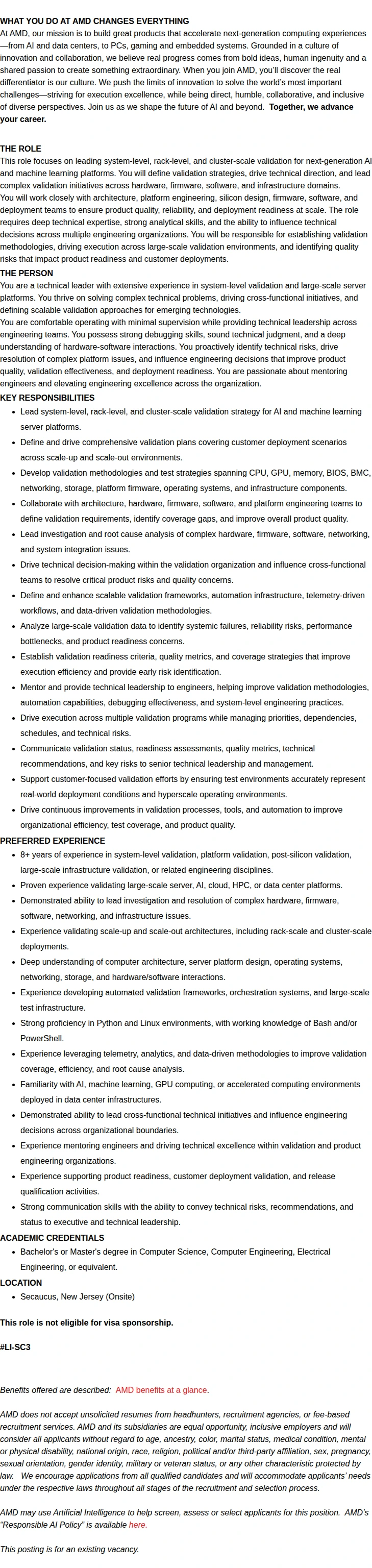 AMD AI Validation and Test Engineer 채용공고