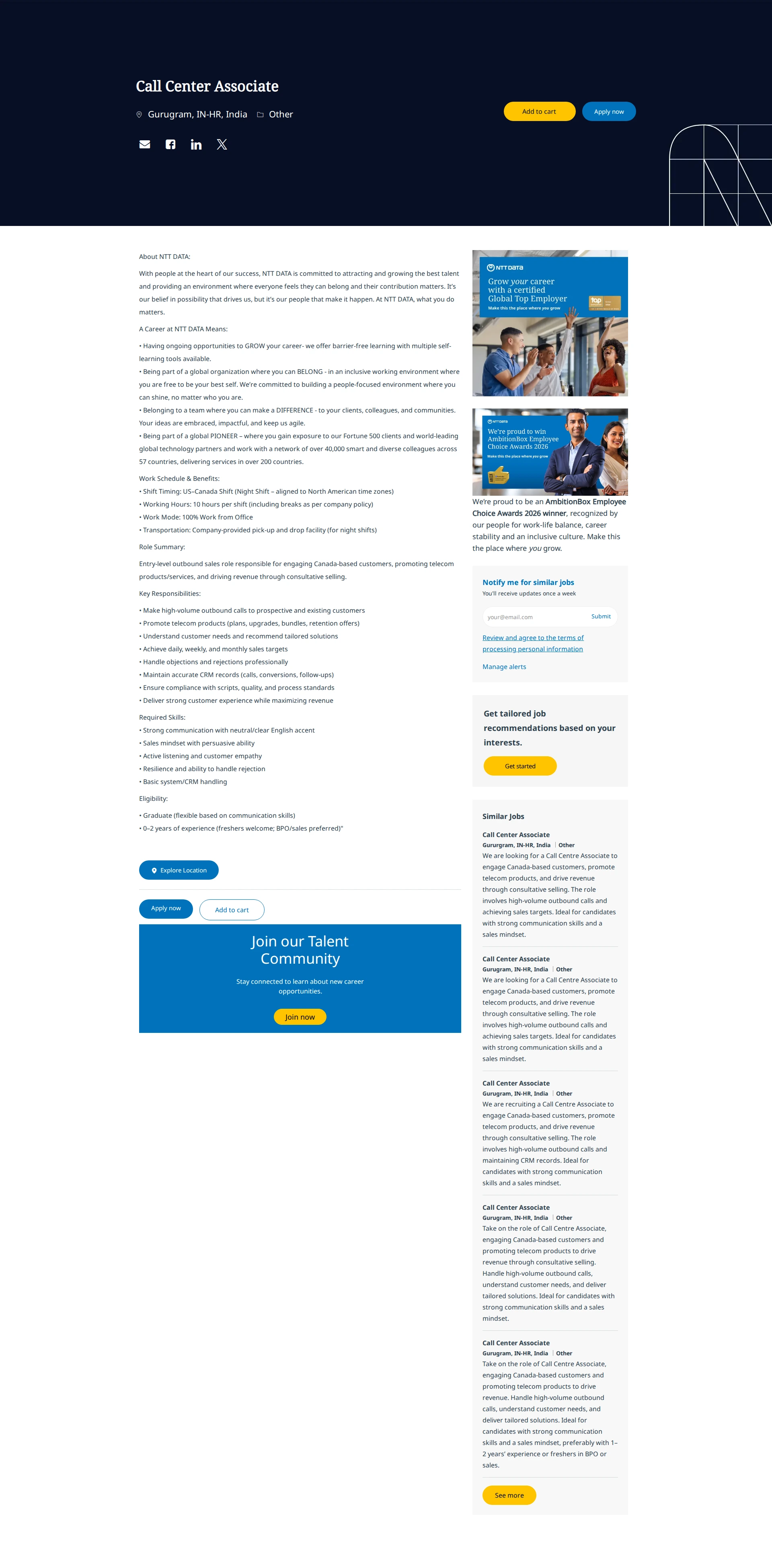 NTT데이터 Call Center Associate 채용공고