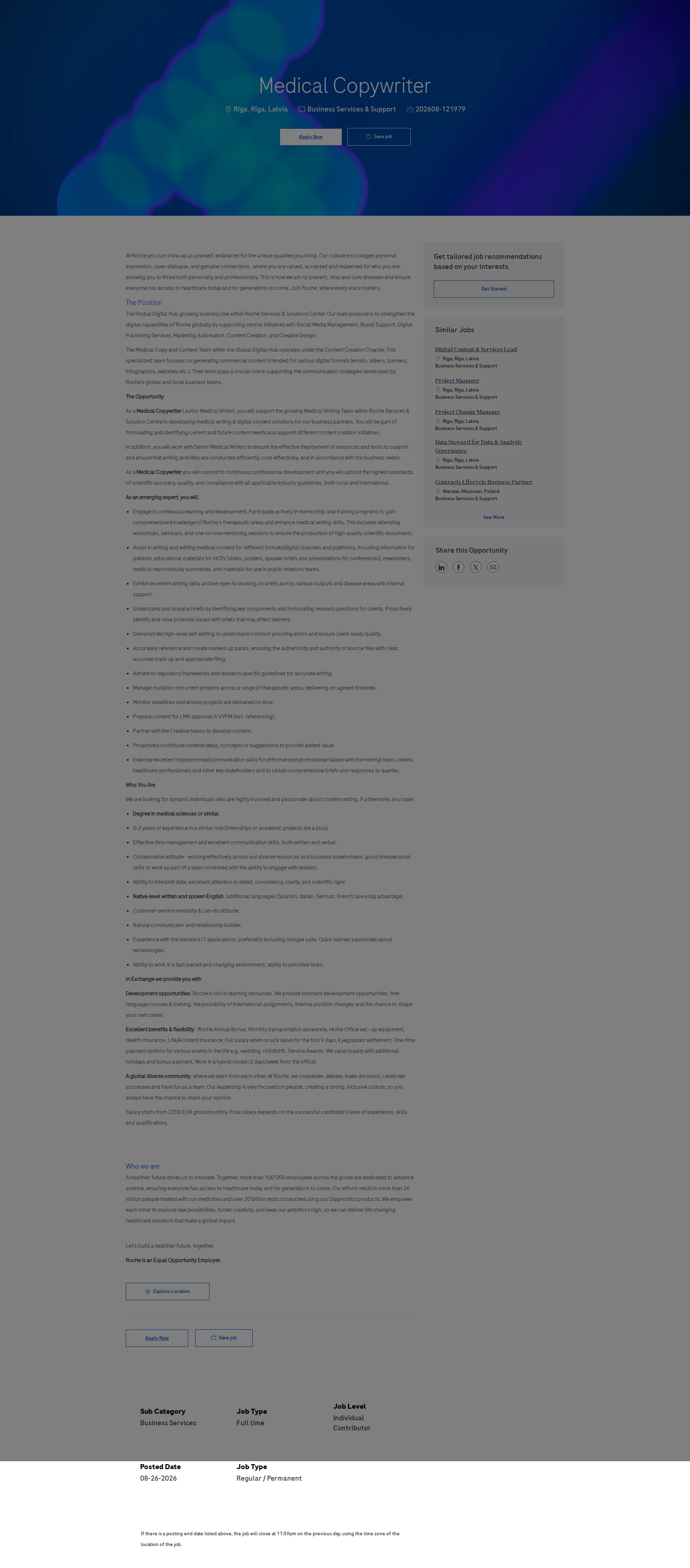 로슈 Medical Copywriter 채용공고