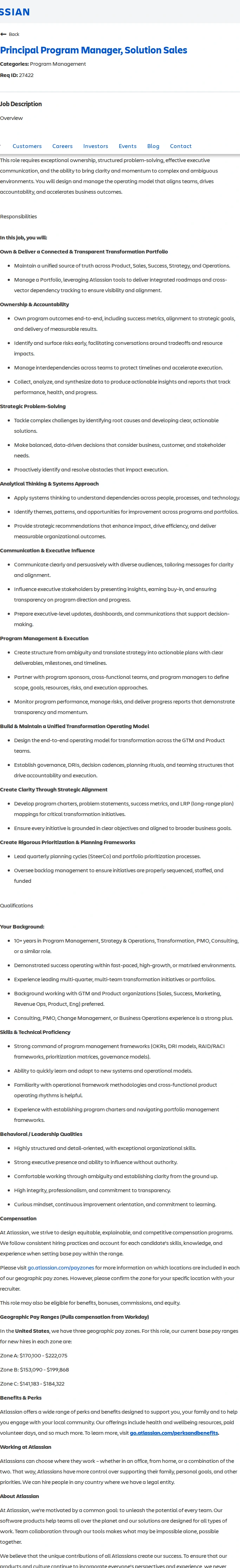 아틀라시안 Principal Program Manager, Solution Sales 채용공고