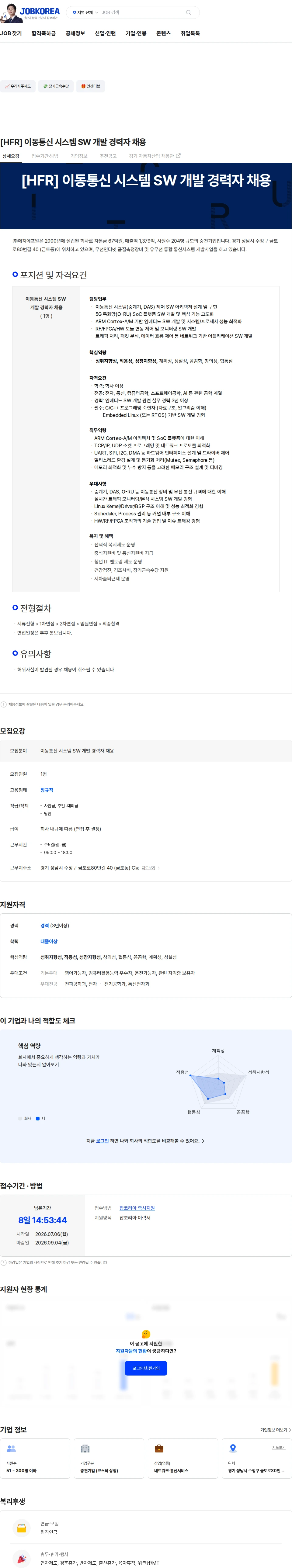 에치에프알 [HFR] 이동통신 시스템 SW 개발 경력자 채용 채용공고