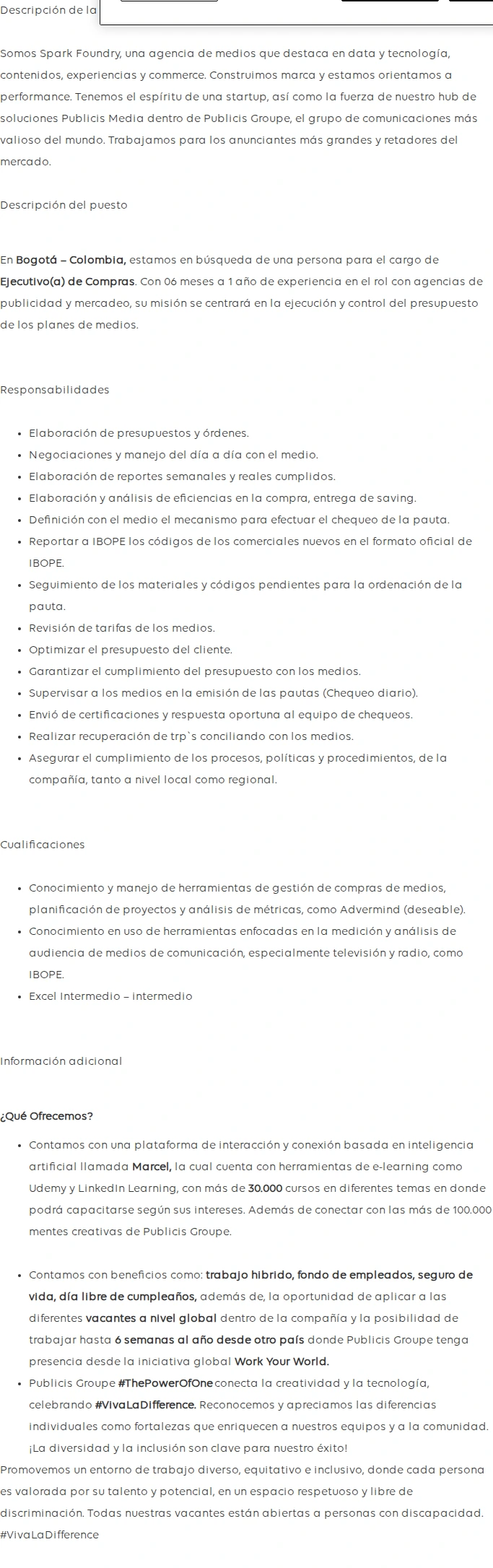 Publicis Groupe Ejecutivo(a) de Compras 채용공고