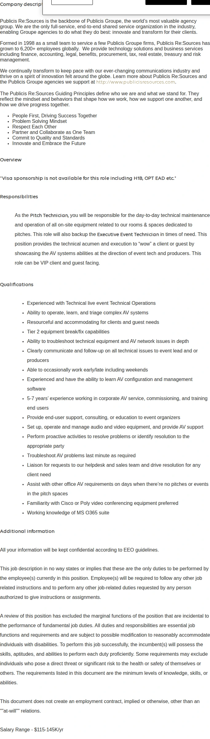 Publicis Groupe Pitch Technician 채용공고