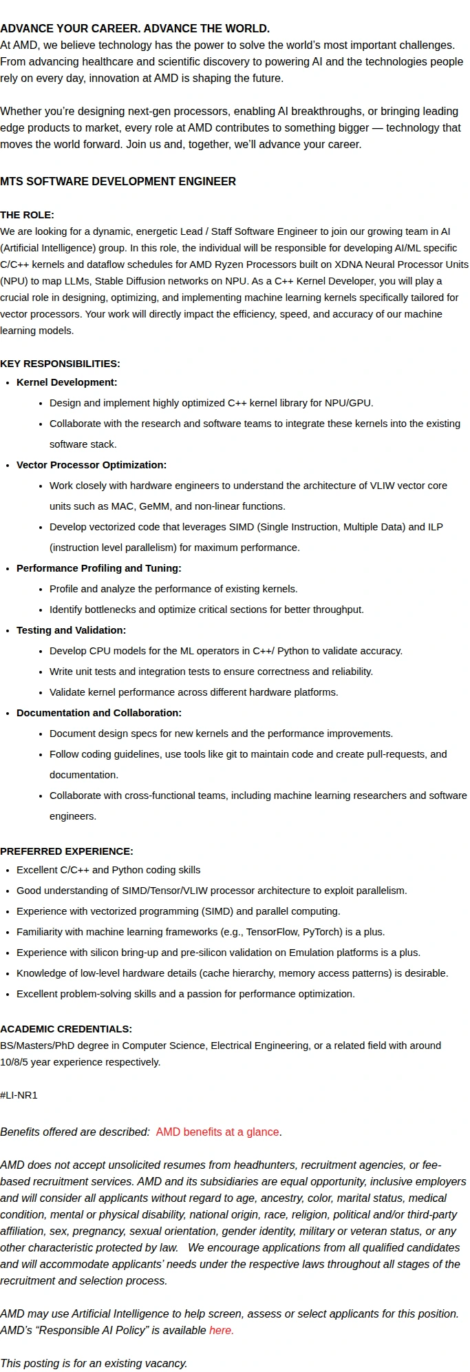 AMD AI/ML Compiler Developer (NPU Acceleration) 채용공고