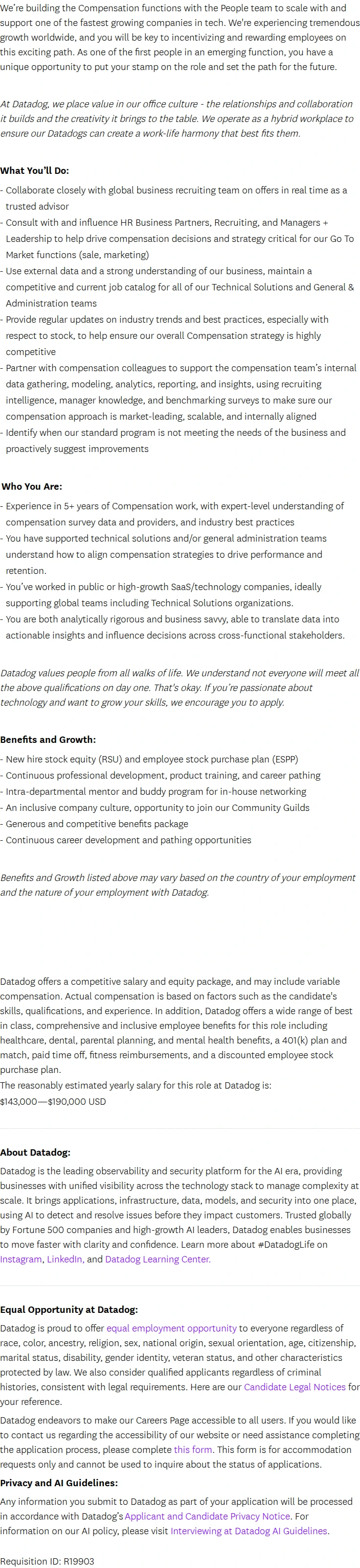 데이터독 Engineering Compensation Partner 채용공고