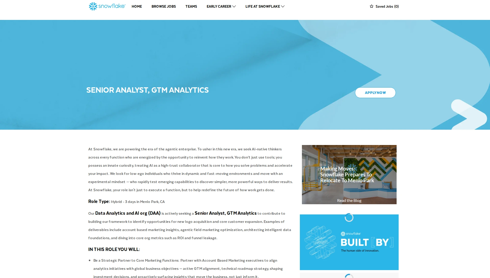 스노우플레이크 Senior Analyst, GTM Analytics 채용공고