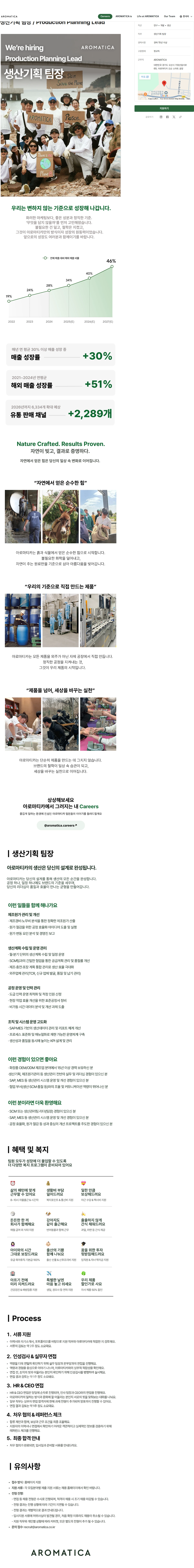 아로마티카 생산기획 팀장 / Production Planning Lead 채용공고