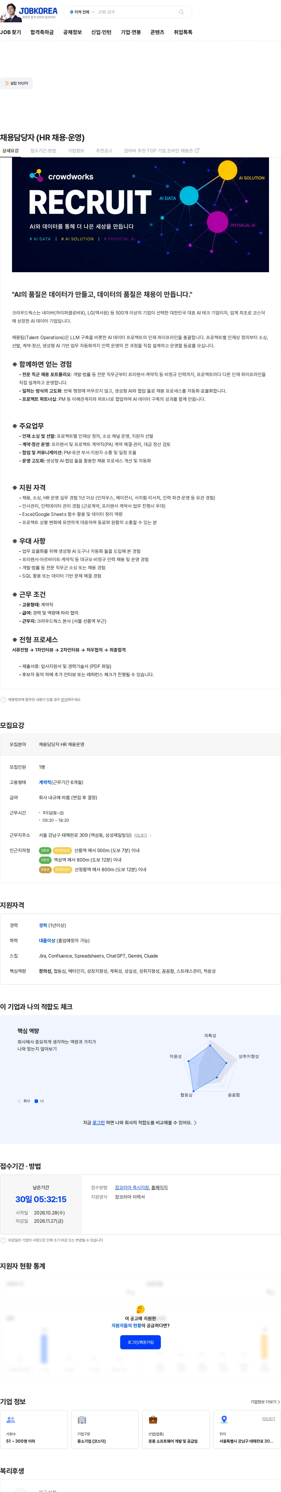 크라우드웍스 채용담당자 (HR 채용·운영) 채용공고