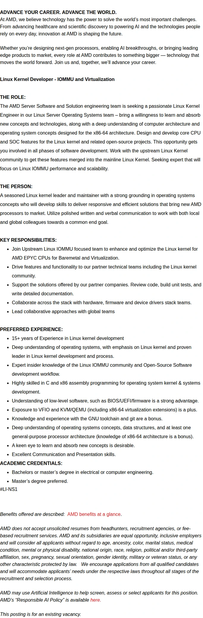 AMD Linux Kernel Development - IOMMU and Virtualization 채용공고