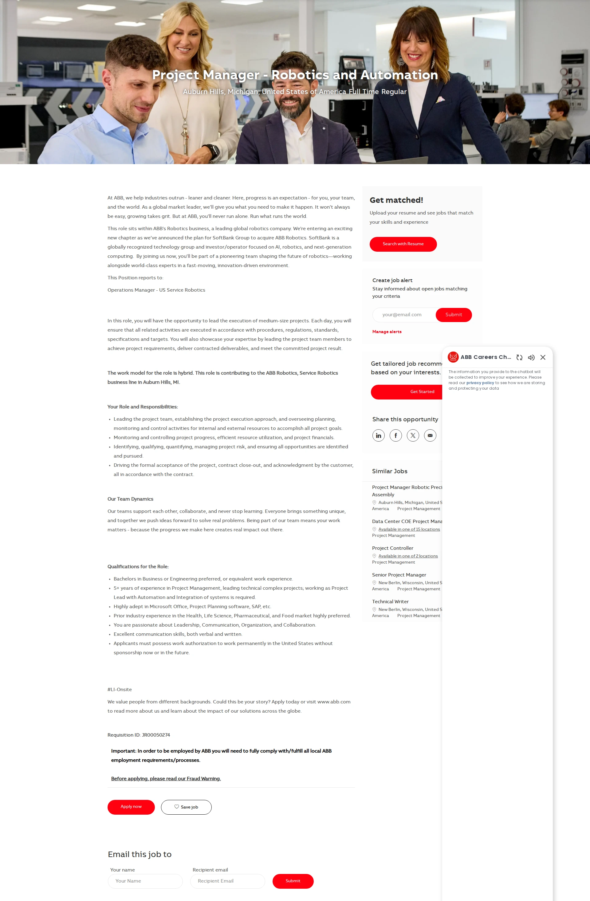 ABB코리아 Project Manager - Robotics and Automation 채용공고