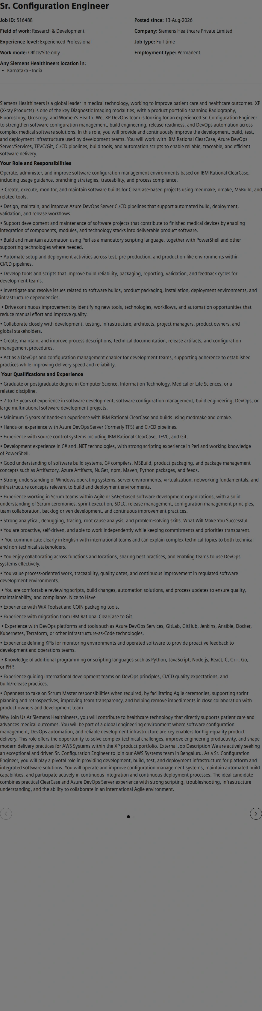 SiemensHealthineers Sr. Configuration Engineer 채용공고