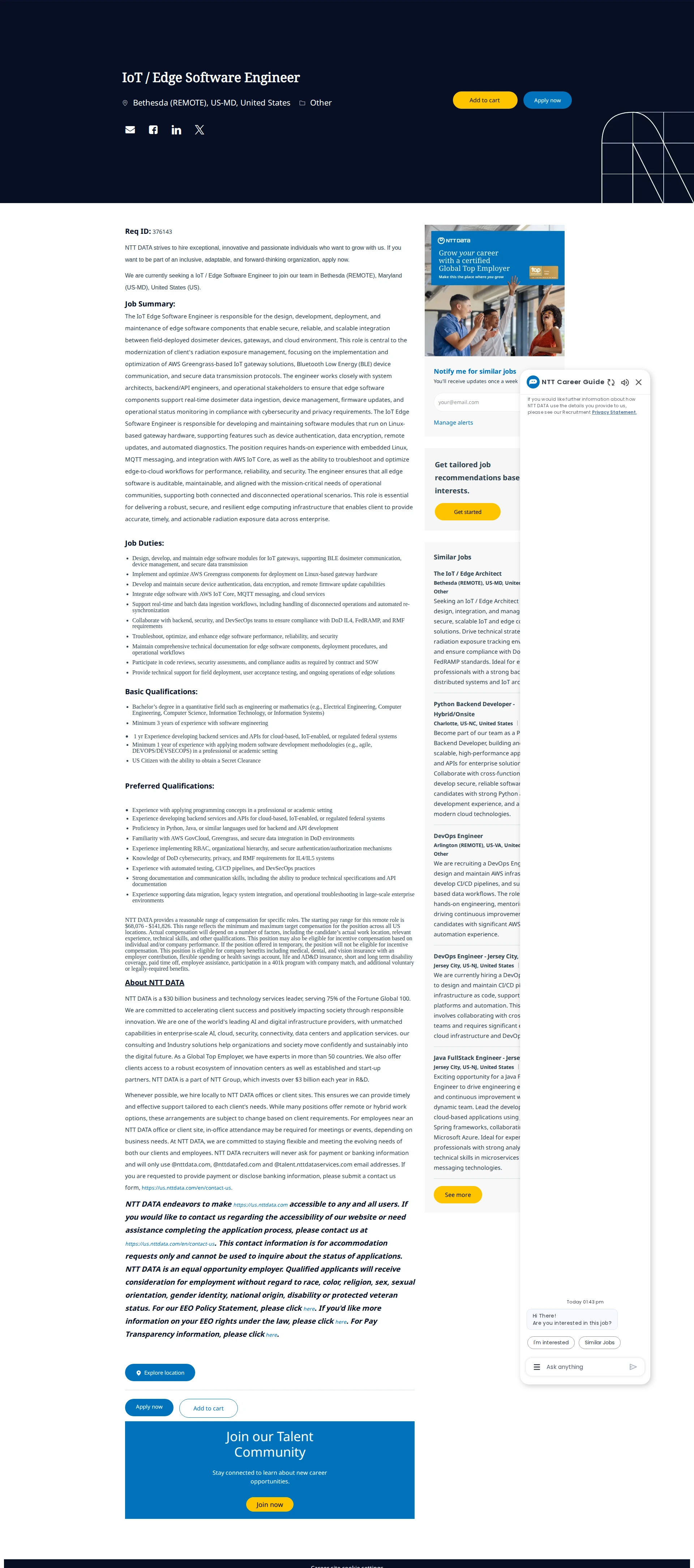 NTT데이터 IoT / Edge Software Engineer 채용공고