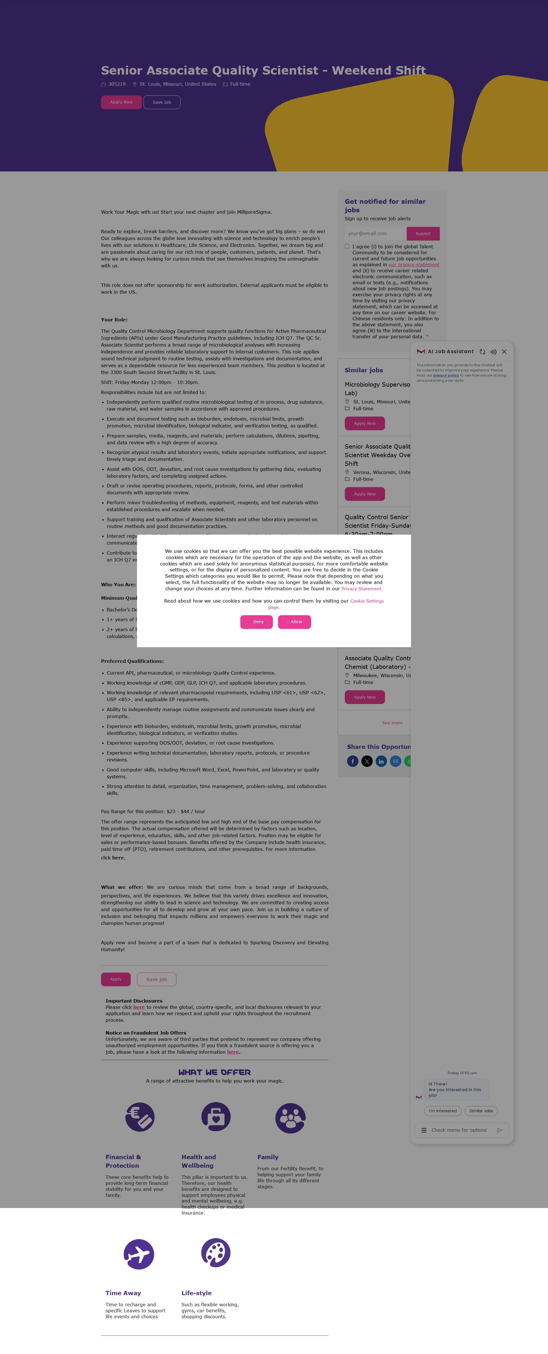 머크 Senior Associate Quality Scientist - Weekend Shift 채용공고