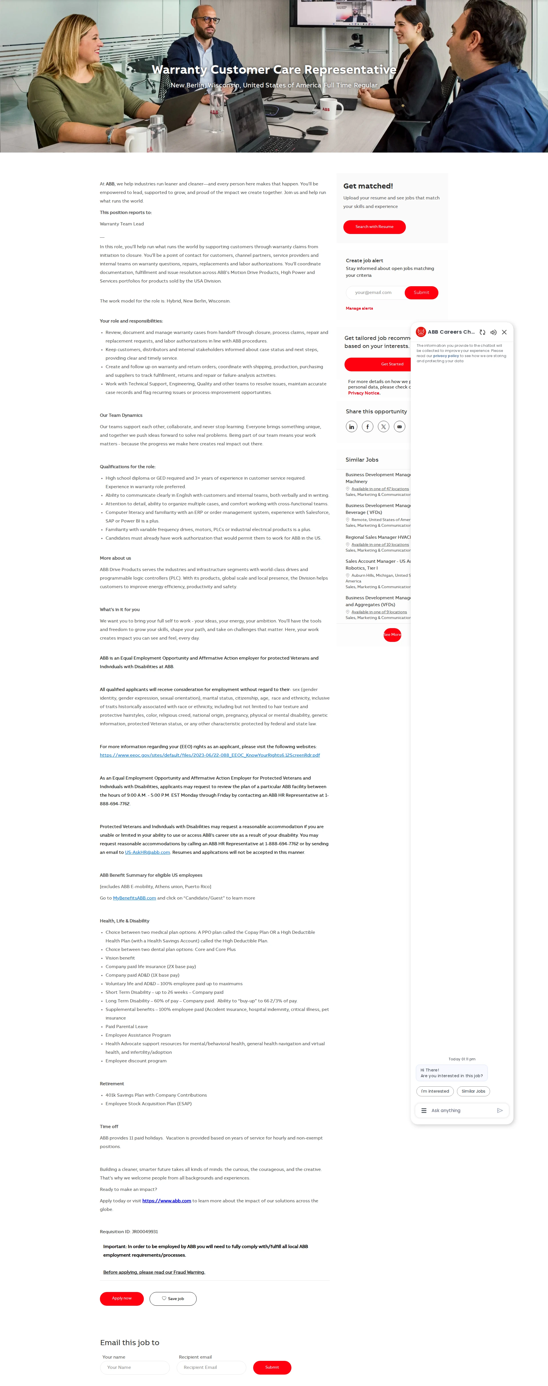 ABB코리아 Warranty Customer Care Representative 채용공고