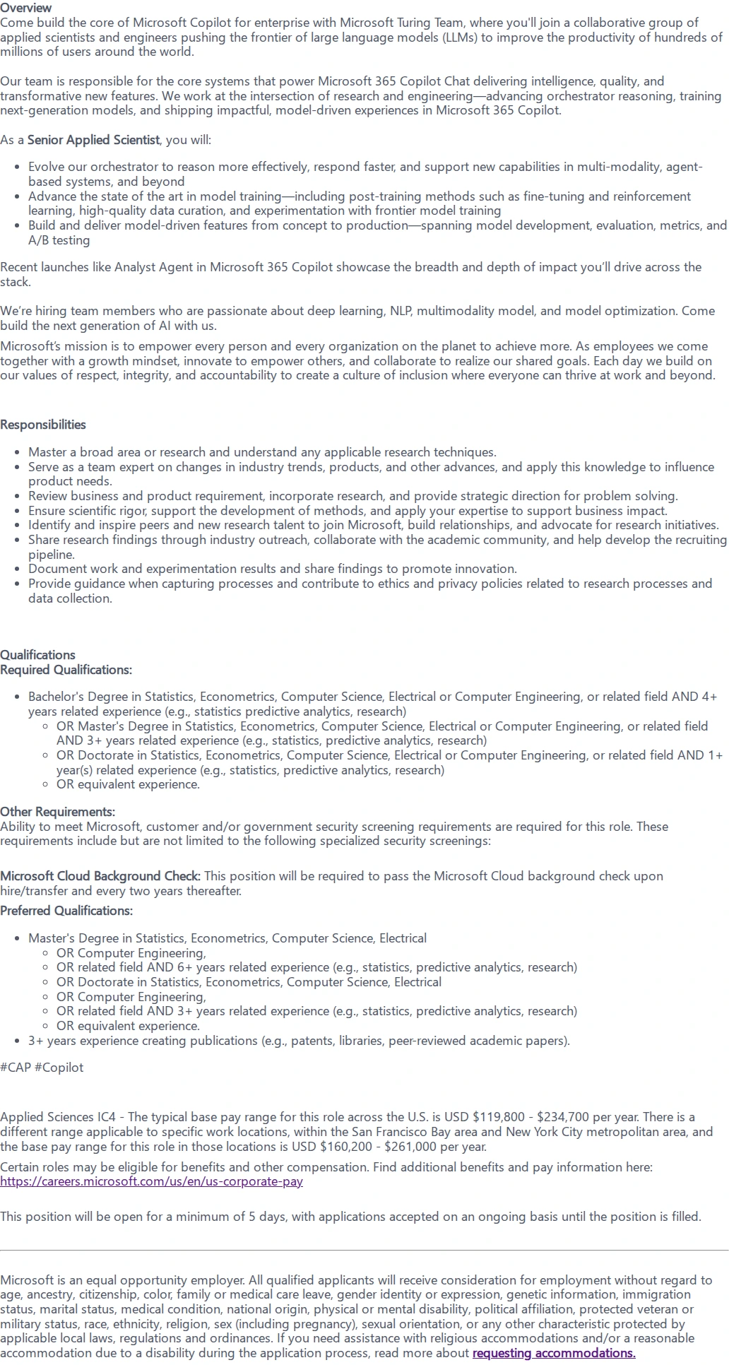 마이크로소프트(Microsoft) Senior Applied Scientist 채용공고