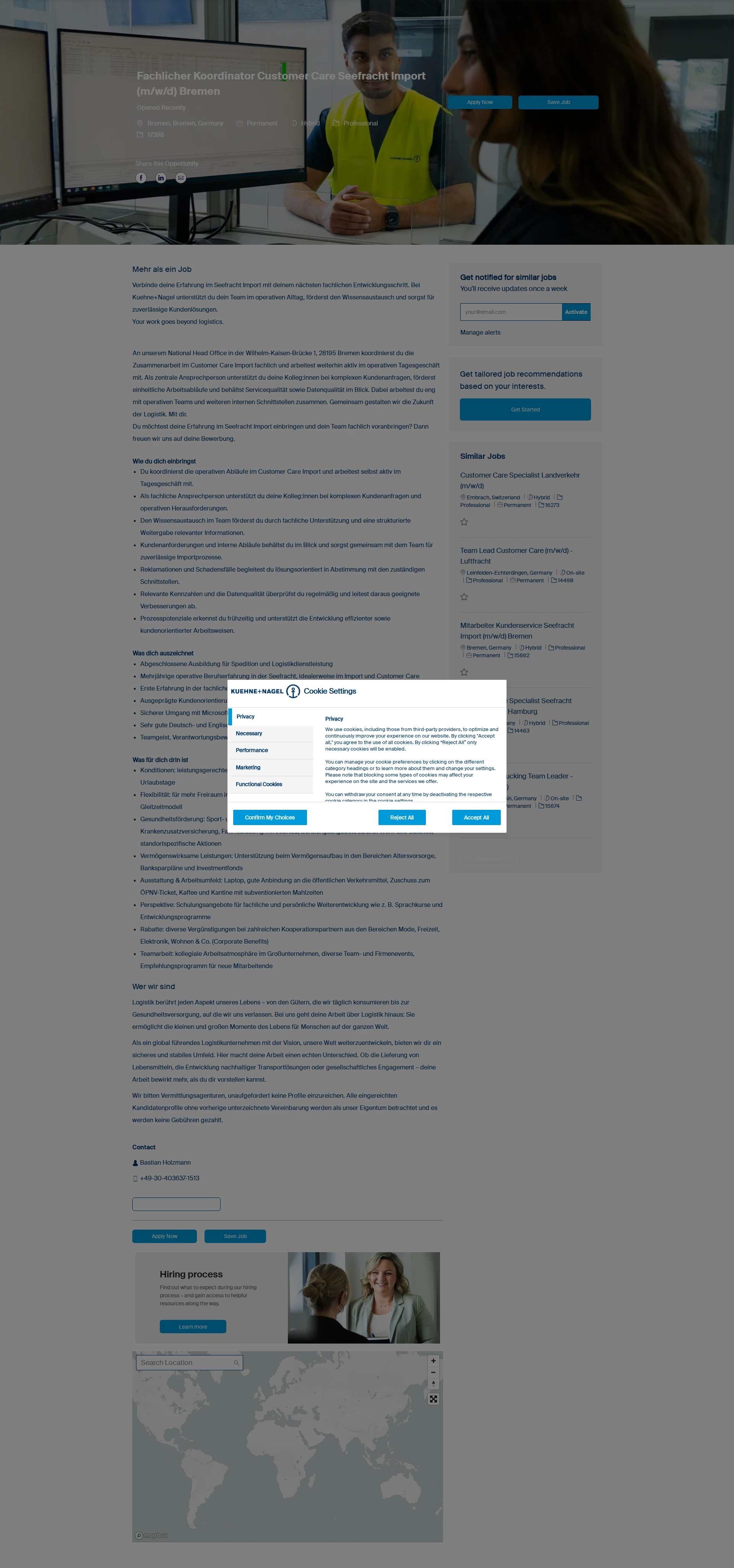 퀴네앤드나겔 Fachlicher Koordinator Customer Care Seefracht Import (m/w/d) Bremen 채용공고